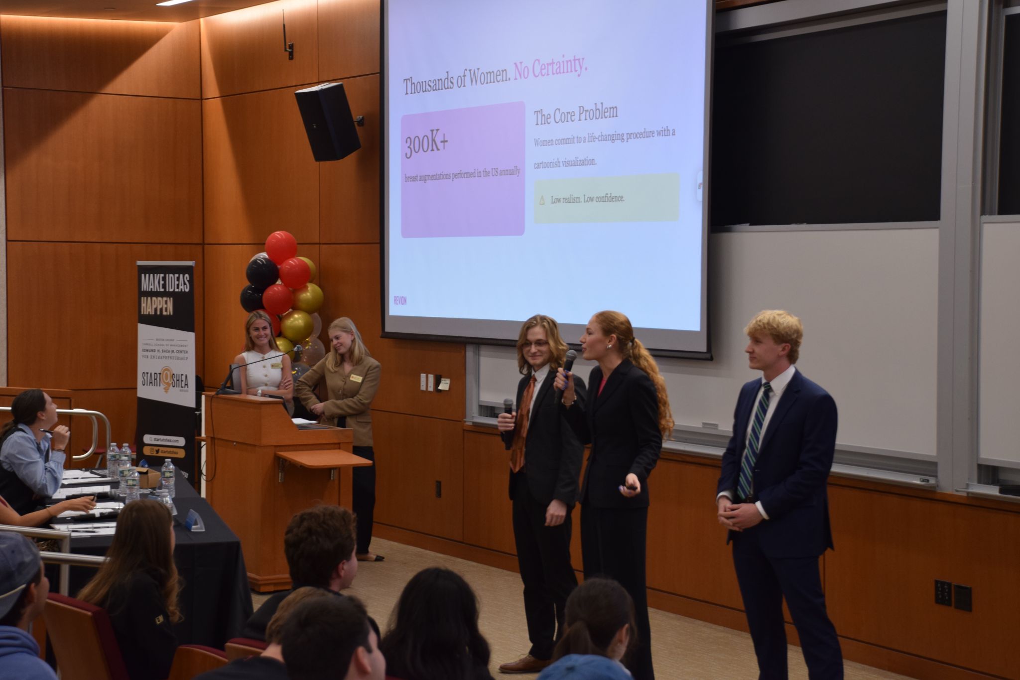 Julie presenting Revion with her team at Boston College's Elevator Pitch Competition.